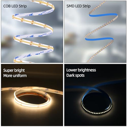 LED Strip Lights 24V COB Warm 3000K 16.4ft/5M (No Power Supply) | Super Bright, Dotless High Density 14W/m, 8mm Width Cuttable Flexible, Home DIY & Commercial Lighting - color: Warm 3000K (Only LED Strip)