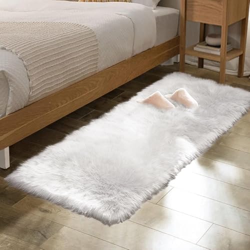 ORINOVA White Faux Sheepskin Fur Machine Washable Runner Area Rugs for Bedroom Living Room 2x6 Shag Rugs for Hallways Room Décor - color: White, size: 2' x 6' (Runner)