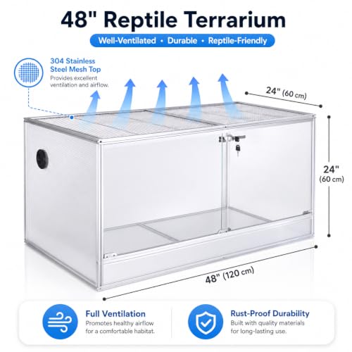 120 Gallon Bearded Dragon Tank, 48x24x24 Reptile Enclosure, Silver - color: Silvery