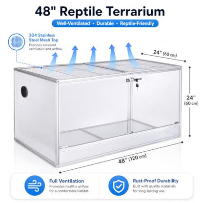 120 Gallon Bearded Dragon Tank, 48x24x24 Reptile Enclosure, Silver - color: Silvery