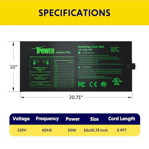 iPower 10" x 20.75" Waterproof Durable Seedling Heat Mat with Controller Warm Hydroponic Plant for Indoor Gardening Germination Starting - size: 10" x 20.75", style: 1 Pack with Controller