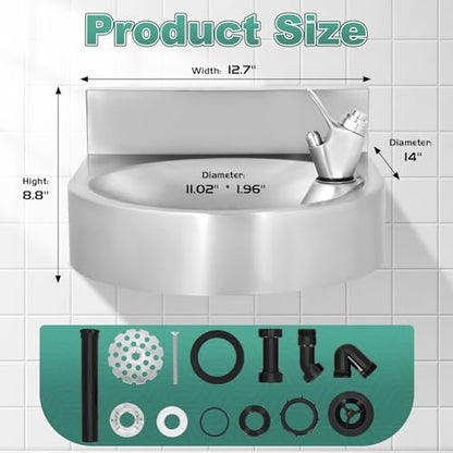 Water Drinking Fountain Wall Mounted for Schools, Gyms, Parks & More | Compact & Space-Saving Design,One-Click Water Output, Stainless Steel Commercial Hydration Station for Indoor & Outdoor