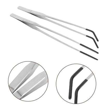 2pcs Stainless Steel Gecko Feeding Tongs with Rubber Tips Long Curved Aquarium Tweezers for Reptiles Lightweight Terrarium Supplies for Snakes and Lizards