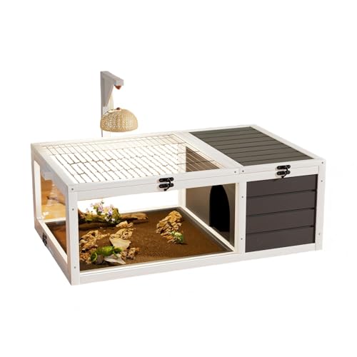 39" Wooden Reptile Habitat Tortoise House with Lamp Holder, Clear View Window & 2 Waterproof Trays, Detachable Legs Indoor Outdoor Enclosure for Turtles Lizards Geckos Small Pets (No Legs) - size: No Legs