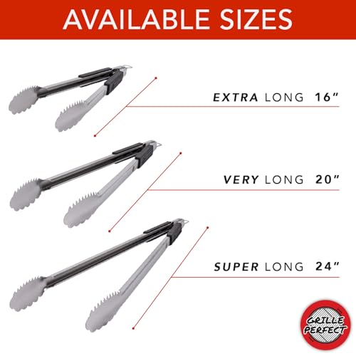 Grill Tongs 24-Inch Super Long Extra Heavy Duty for Grilling and Barbecue Heat Resistant Hand Grips Stainless Steel for BBQ Outdoor Kitchen and Cooking Hot Grilled Food - size: 24 Inches
