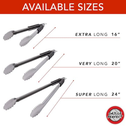 Grill Tongs 24-Inch Super Long Extra Heavy Duty for Grilling and Barbecue Heat Resistant Hand Grips Stainless Steel for BBQ Outdoor Kitchen and Cooking Hot Grilled Food - size: 24 Inches