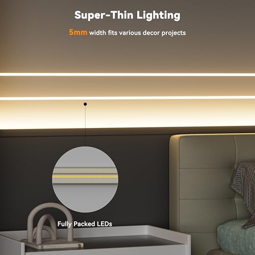 PAUTIX 5mm COB LED Strip Light 16.4ft/5m 3000K Warm White 504 LEDs/m,DC24V Flexible LED Tape for Cabinet Home DIY Lighting Projects(Power Supply&Controller Not Included) - size: 3000K/16.4ft(5mm width)