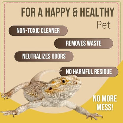 Bearded Dragon Tank Cleaner – 32oz No-Rinse Cage & Habitat Spray – Fast Odor Eliminator & Waste Remover – Pet Safe, Non-Toxic Formula – Easy Terrarium Cleaning – Made in USA