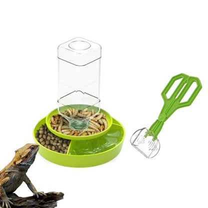 2-in-1 Reptile Feeding Water Bottle and Feeding Clamp,Automatic Feeders Bowl for Bearded Dragon Gecko Snake Lizard Turtles and Other Small Animals