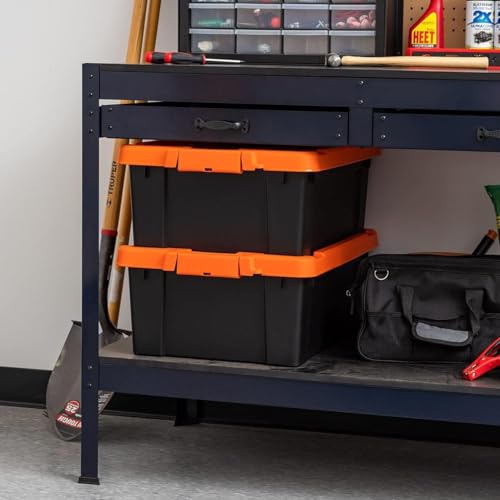 IRIS USA 4 Pack 12 Gallon Lockable Storage Bins, Heavy Duty Stackable Containers with Lids for Garage Organization or Moving, Black/Orange - size: Size_12 Gal - 4 Pack