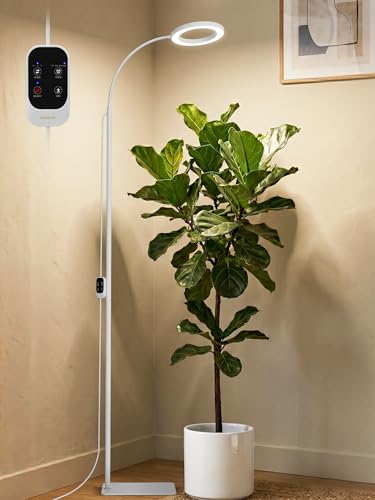 GLOWRIUM Grow Lights for Indoor Plants, Full Spectrum LED Grow Light, Stepless Dimming,3 Lighting Mode and Adjustable Height, Plant Light with 3/9/12/16H Timer (White, Single Head) - color: White, size: Single head