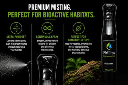 Continuous Mist Spray Bottle for Bioactive Terrariums, Reptile Enclosures & Vivariums – Ultra Fine Mist for Moss & Tropical Plants – 300 mL