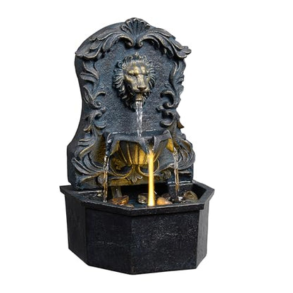 Tabletop Waterfall Fountain with Lion Head – Resin Table Top Water Fountains Indoor for Desk & Home Decor (RJ-21116N)