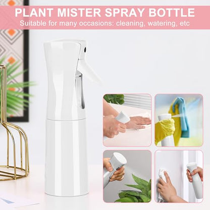 (White Hair Mister Spray Bottle，Spray Water Bottle Fine Mist Refillable Plants（6.8OZ /200ML） Barber，Showering Pets, Plants, travel, Ironing and Cleaning ﻿ ﻿ ﻿(Continuous Spray) - color: White