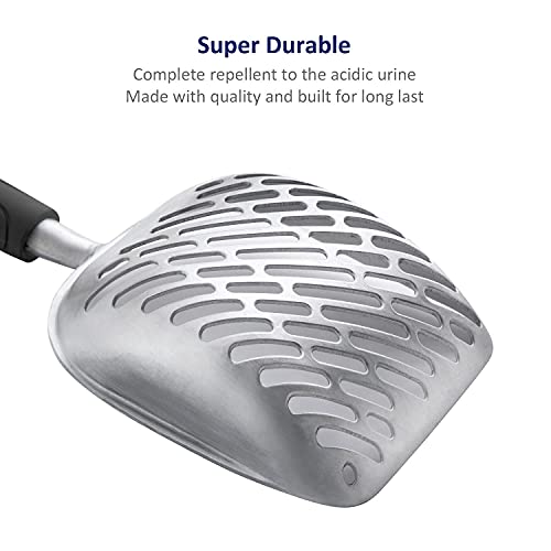 WePet Cat Litter Scoop, Aluminum Alloy Sifter, Kitty Metal Scooper, Deep Shovel with Diagonal Sifting Hole, Long Handle, Kitten Poop Lifter for Litter Box, Large Size, Black Handle - color: #06 Black, size: Large