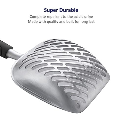 WePet Cat Litter Scoop, Aluminum Alloy Sifter, Kitty Metal Scooper, Deep Shovel with Diagonal Sifting Hole, Long Handle, Kitten Poop Lifter for Litter Box, Large Size, Black Handle - color: #06 Black, size: Large