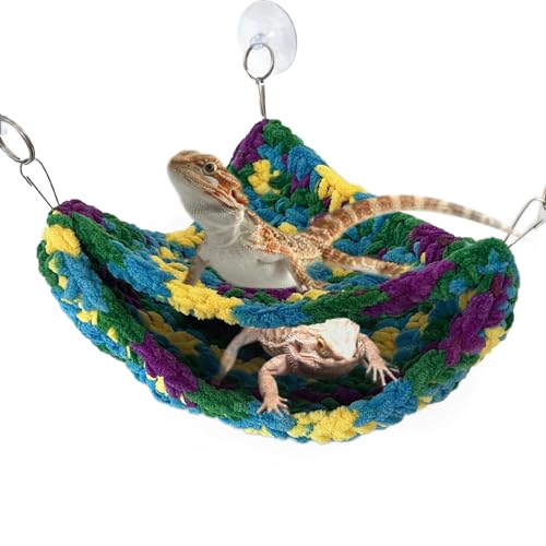 Reptile Hammock, Soft Double-Layered Bearded Dragon Hammock Swing Hanging Bed with Strong Suction Cups & Metal Hooks, Large Chameleon Lounger, Rat Bird Cage Hanging Bed,Gecko Tank Accessories