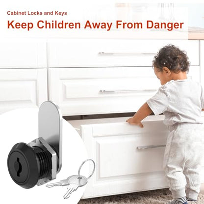 6 Pack Cabinet Locks with Key, 5/8" Cam Lock Keyed Alike,Mailbox Locks with Keys for Cabinets, Secure Mailbox Toolbox RV Storage Door Drawer Lock, Zinc Alloy - size: 6 Pack 5/8 Inch Black