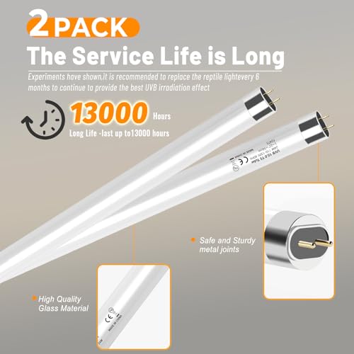 2 Pack T5 HO 10.0 UVB Reptile Bulb 24W, 22-Inch UVA UVB Light for Reptiles, Fluorescent Lamp Tube for Bearded Dragons, Turtles, Chameleons, Lizards, Tropical Desert UVB Lighting - size: 24W-22 Inch-T5 Bulb-2 Pack