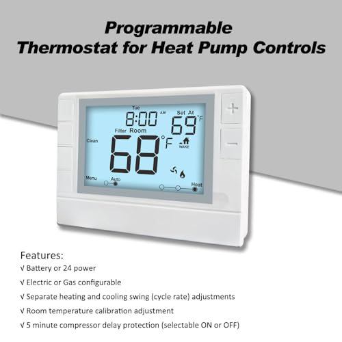Super Programmable Thermostat for Home，2 Heat/1 Cool Heat Pump Or 1 Heat/1 Cool Conventional Systems, White Backlight - color: White