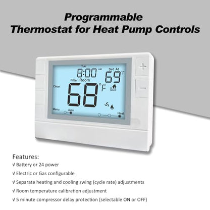 Super Programmable Thermostat for Home，2 Heat/1 Cool Heat Pump Or 1 Heat/1 Cool Conventional Systems, White Backlight - color: White