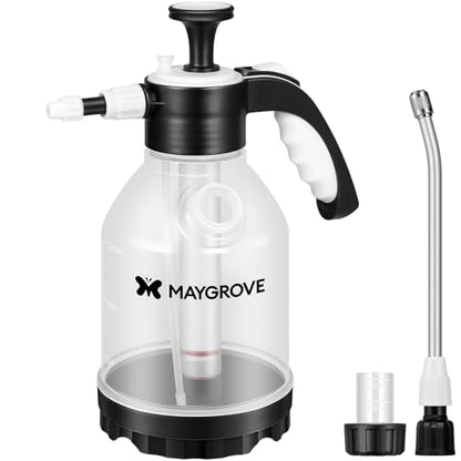 MAYGROVE 50oz Pump Sprayer, Hand Water Spray Bottle for Indoor Plant, Clear Plant Sprayer with Side Filling Port, Measuring Cup, Adjustable Nozzles, Safe Pressure Relief Valve