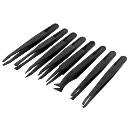 MMOBIEL 16-Piece Anti-Static Plastic Precision Tweezers Set, Tweezers with Pointed Flat Tip/Curved Tips, Tweezers for Electronics, Jewellery Making, Laboratory Work, Black - size: 16x