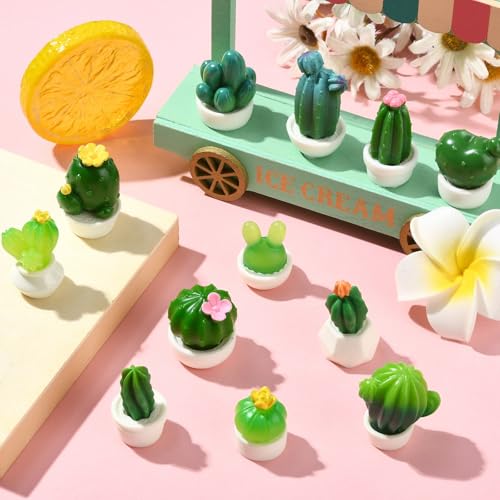 24 pcs 12 Styles Mini Cactus Resin Figurines Green Potted Plant Dollhouse Accessories for DIY Micro Landscape Fairy Garden Accessories - color: 24pcs-17~28x17.5~22.5x23~39mm-resin Cactus Figurines