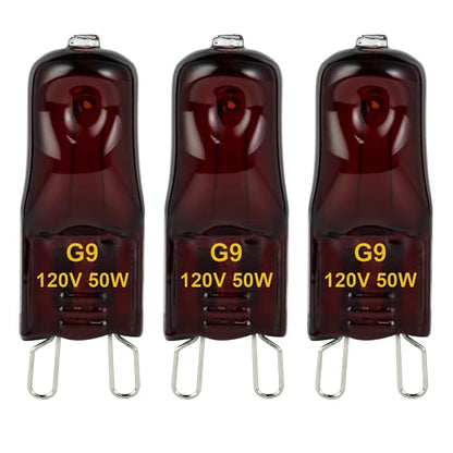 G9 Heat Lamp Bulbs for Reptile,Night Red, Mini Halogen Bulb 50W, Infrared Reptile Heat Lamp for Bearded Dragon Gecko Turtle Lizard, Pack of 3 - size: 50W-Pack of 3