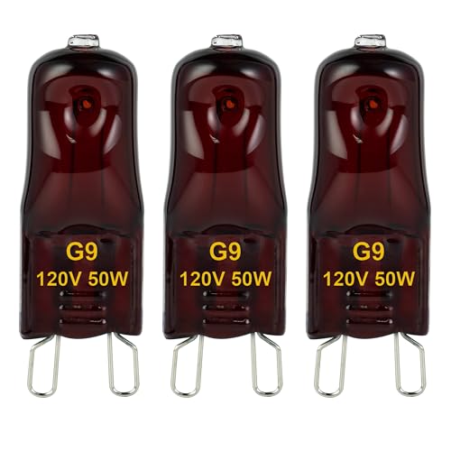 G9 Heat Lamp Bulbs for Reptile,Night Red, Mini Halogen Bulb 50W, Infrared Reptile Heat Lamp for Bearded Dragon Gecko Turtle Lizard, Pack of 3 - size: 50W-Pack of 3