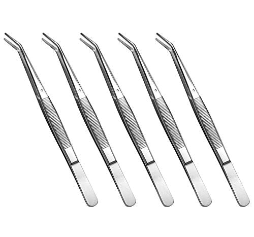 Stainless Steel Tweezers, with Curved Serrated Tip Multipurpose Sewing Machine Tweezers Forceps for Craft Repairing (5PCS) - size: 5 Count (Pack of 1)