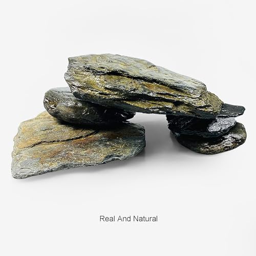 5.5 LBS Irregular Natural Slate Stone Rocks for Aquascaping, Reptile Basking Platforms and Landscape Gravel, Aquarium Bridge Design Kit