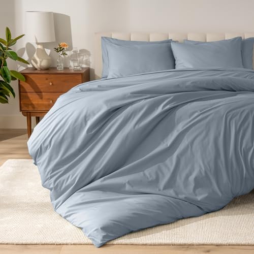 Bare Home 100% Organic Cotton Extra Long Duvet Cover Set - Crisp Percale Weave - Lightweight & Breathable - Cooling Duvet Cover Set (Twin/Twin XL, Dusty Blue) - color: 07 - Dusty Blue (No Comforter), size: Twin/Twin XL