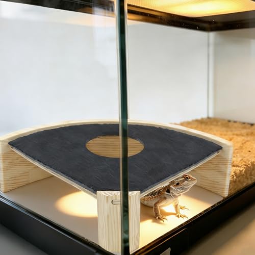 Reptile Basking Platform, 8" Corner Slate Rock Hide Cave for Leopard Geckos, Bearded Dragons, Hermit Crabs and Small Snakes, Underground Shelter Cave, Reptile Tank Accessories