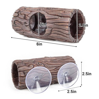 Reptile Hide, Resin Hollow Log Hideout with 2pcs Powerful Suction Cup, Reptile Tank Accessories Climbing Toys Terrarium Hideaway Caves Decor for Gecko, Lizard, Snakes, Hermit Crabs, Forgs