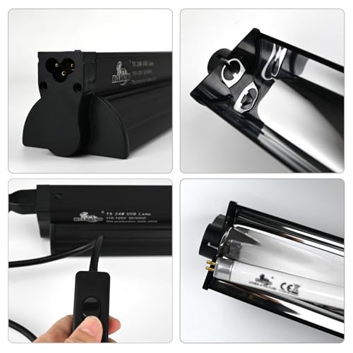 T5 UVB Lighting Combo Kit for Reptiles,8W Light Fixture with Desert 5.0 T5 UVB Light Bulbs Terrarium Hood Heat Lamp for Breaded Dragon,Turtle,Frog,Lizard,Tortoise,Gecko,Snake