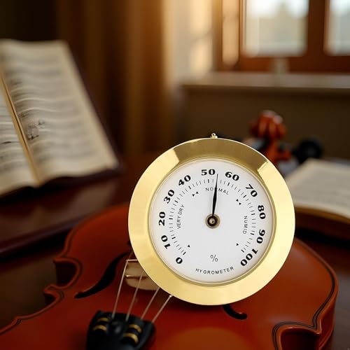 Gold Upgraded Hygrometer Humidity Meter Mini 38mm Round Glass Analog Hygrometer Suitable for Humidors Guitar Violin Thermometer for with Probe