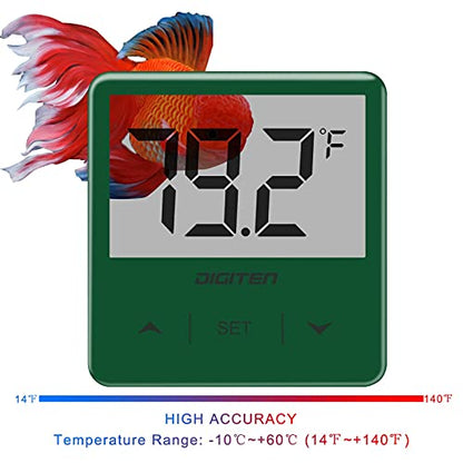 DIGITEN Aquarium Thermometer Digital Fish Tank Thermometer with Large LCD Display Stick On Water Terrarium Temperature Sensor Gauge for Reptiles Turtle Amphibians - color: Green