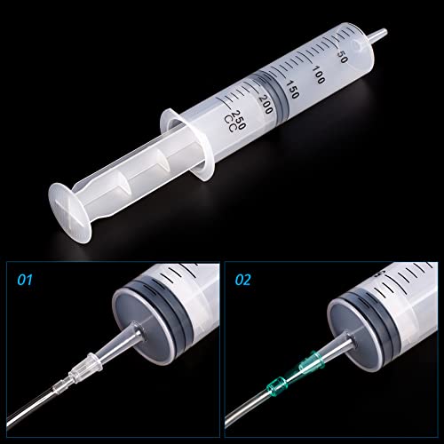 SHAOTONG 250ml Syringe with 2Pcs 40 Inch Tube and Tip Adapter, for Feeding Pets, Liquid Refilling, Drawing Oil Fluid - size: 250ML/CC