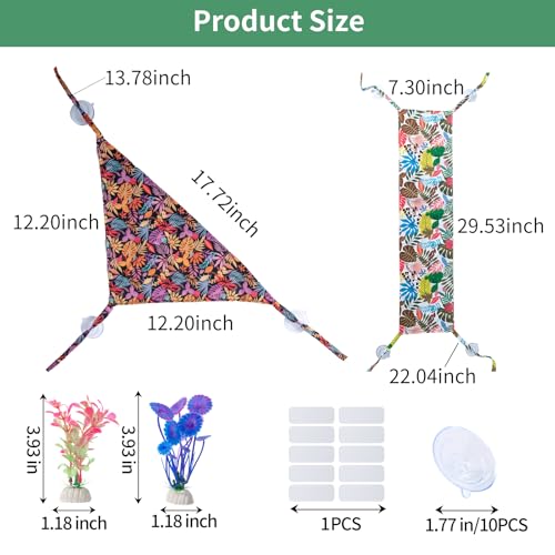 COMSUN 9 PCS Bearded Dragon Tank Accessories, Plastic Reptile Plants, Flexible Vine Jungle Climb with Leaves, Polyester Bearded Dragon Hammocks, Background Decoration for Gecko Chameleon Snake Lizard