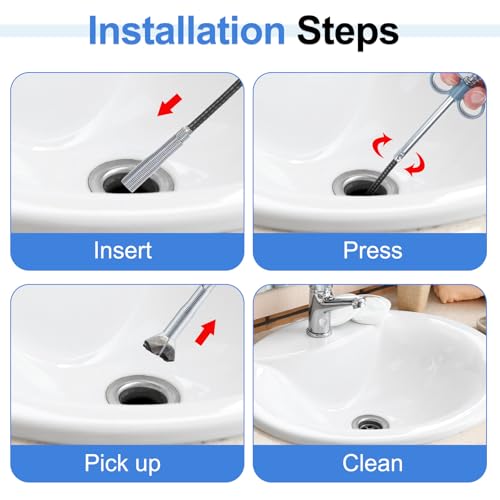 HARFINGTON 2pcs Flexible Grabber Claw Pick Up Tool 0.47" Dia. 35" 4 Claws Stainless Steel Cleaning Hook Unclog Sink Sewer Hair Drain Cleaner Sink Unclogger for Toilet Bathtub Sewer, Silver