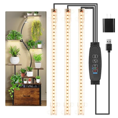 10.2''Grow Light Strips, LED Grow Lamps for Indoor Plants Full Spectrum 3000K, Plant Light Strips with 3/9/12H Timer, 10 Dimmable Levels for Seedling Succulent, Match for Plant Shelf, 3 Head - color: Warm, size: 10.2Inch 3 Strip 1 Pack