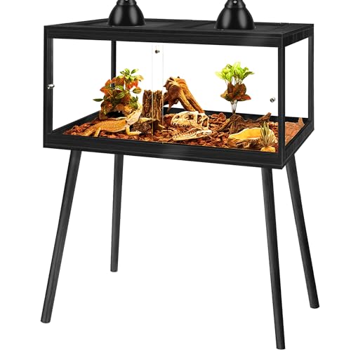 PROLEE Bearded Dragon Tank with Legs, Tempered Glass Lizard Tanks and Reptile Enclosure, Up to 81 Gallon Reptile Tank with Metal Mesh and Lockable Door for Snakes,Chameleon (Black, 64Gallons,40inch) - color: Black, size: 64Gallons,40inch