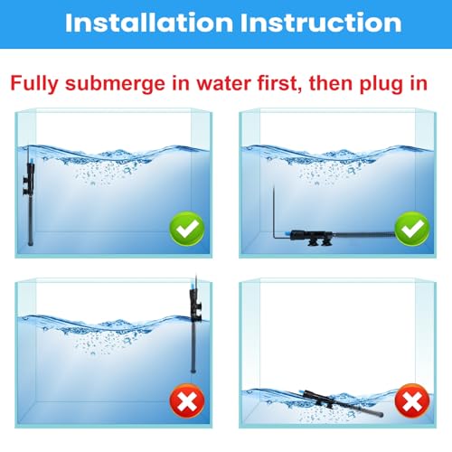 AQUANEAT Aquarium Heater, 200W Fish Tank Heater, Adjustable Submersible Water Thermostat with Thermometer - size: 200W