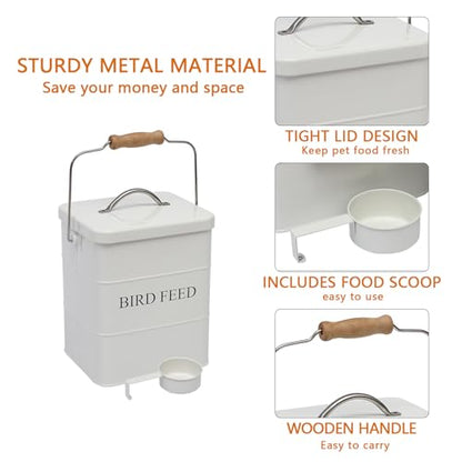 Morezi Bird seed and feed storage tin with lid Included - white-coated carbon steel - tight fitting lids - storage canister tins - White - color: White