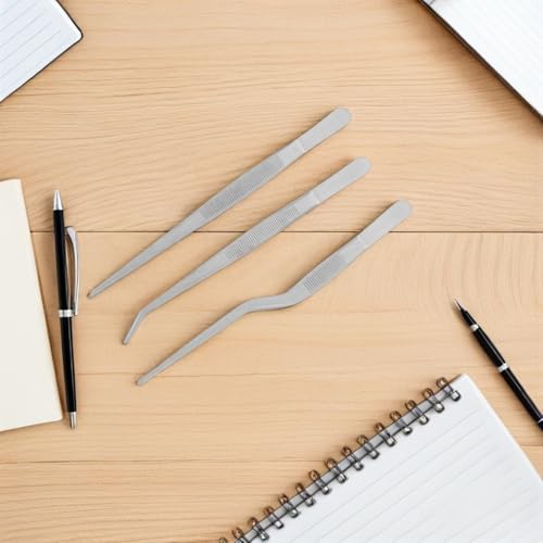 3pcs Stainless Steel Long Tweezers for Plants and Reptile Feeding Straight and Curved Precision Tongs with Rust-resistant Build for Gardening Kitchen and Aquarium Use