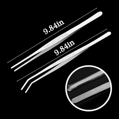 2PCS 9.84" Reptile Feeding Tongs, Temperature and Humidity Meter, 50ML Small Spray Bottle, 5ML Dropper Pipette, Reptile Tank Accessories Kit, Spider Breeding Set (Exclude LR44 Battery)