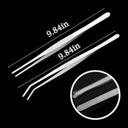 2PCS 9.84" Reptile Feeding Tongs, Temperature and Humidity Meter, 50ML Small Spray Bottle, 5ML Dropper Pipette, Reptile Tank Accessories Kit, Spider Breeding Set (Exclude LR44 Battery)
