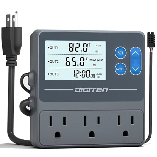 DIGITEN Reptile Temp & Humidity Controller, Timer Outlet, Day-Night Thermostat, 3-Stage Outlet Plug in Temperature Controller for Reptile, Mushroom, Homebrew