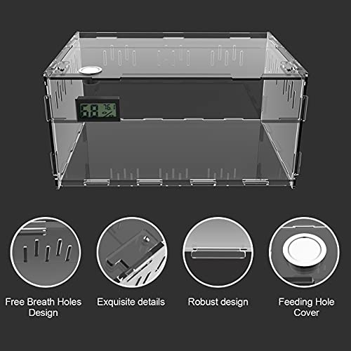 BETAZOOER Reptile Terrarium Breeding Tank Acrylic Reptile Feeding Box with Temperature Hygrometer (11.4"x7.7"x5.9") - size: Small
